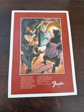 Fender Red and Cream Illustrated Bear Band Poster